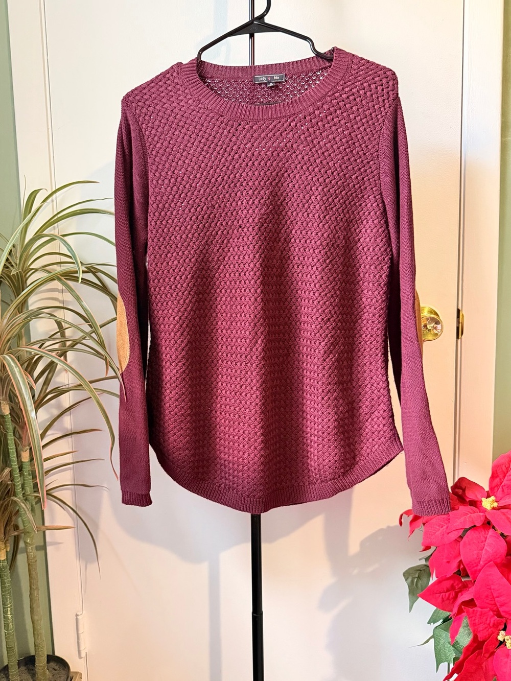Lety & Me Burgundy Knit Sweater Women’s M Elbow Patch